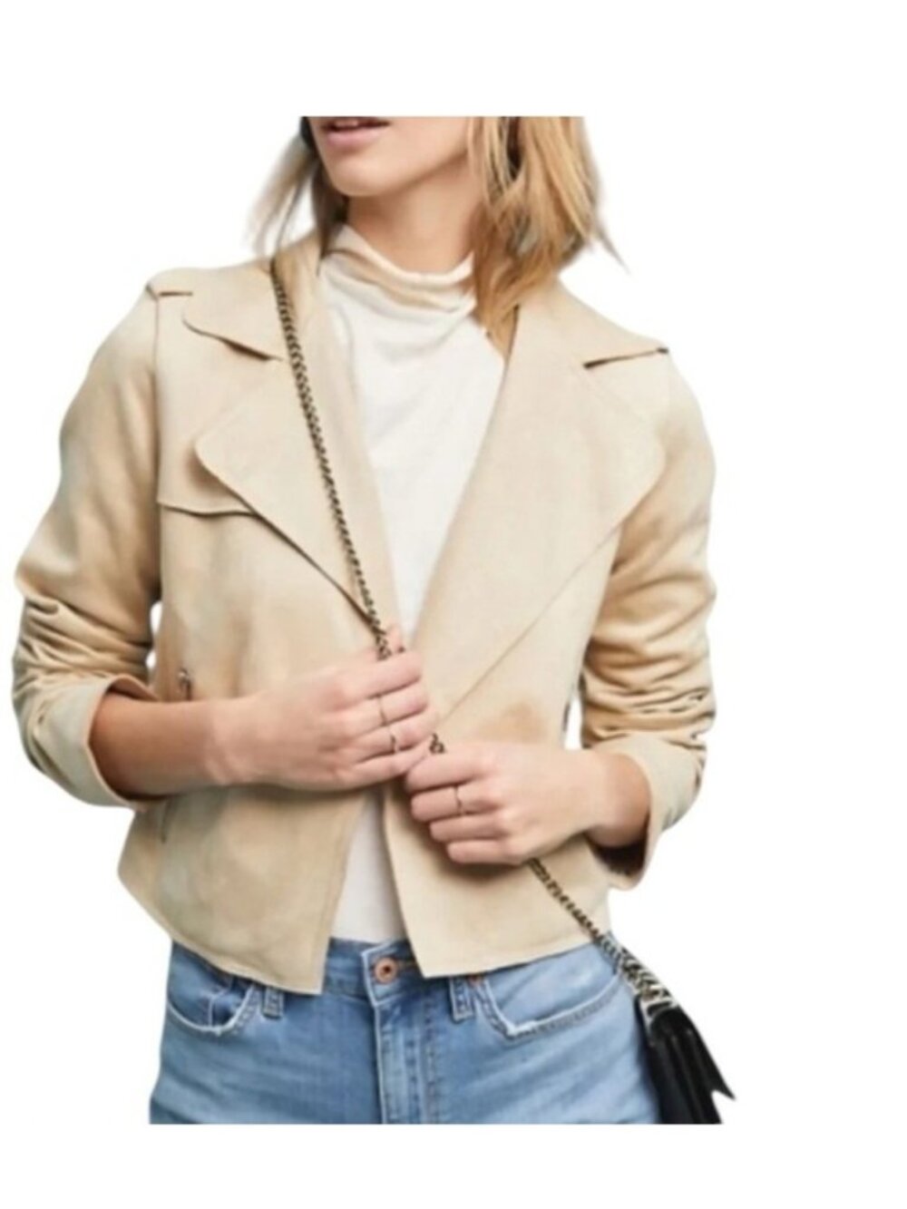 Anthropologie Expressway Crop Moto Micro Suede Open Jacket Womens Small